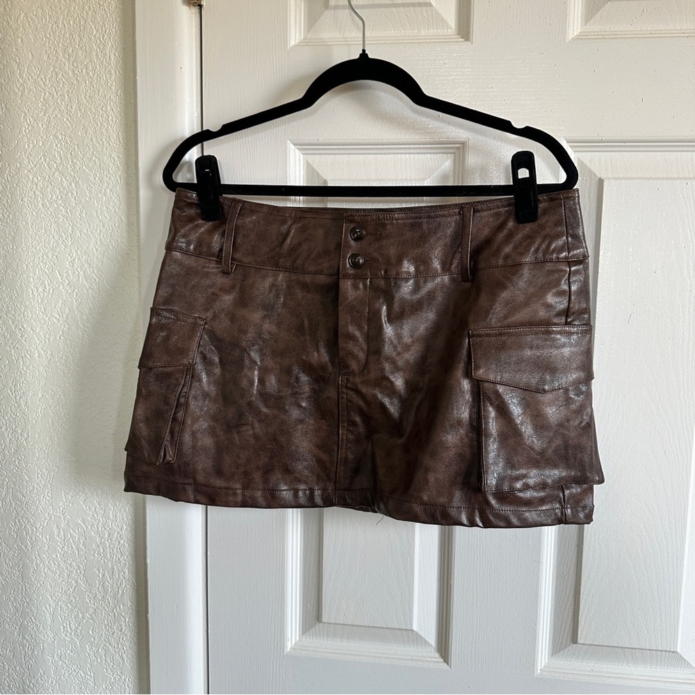 Faux Leather Cargo Mini Skirt